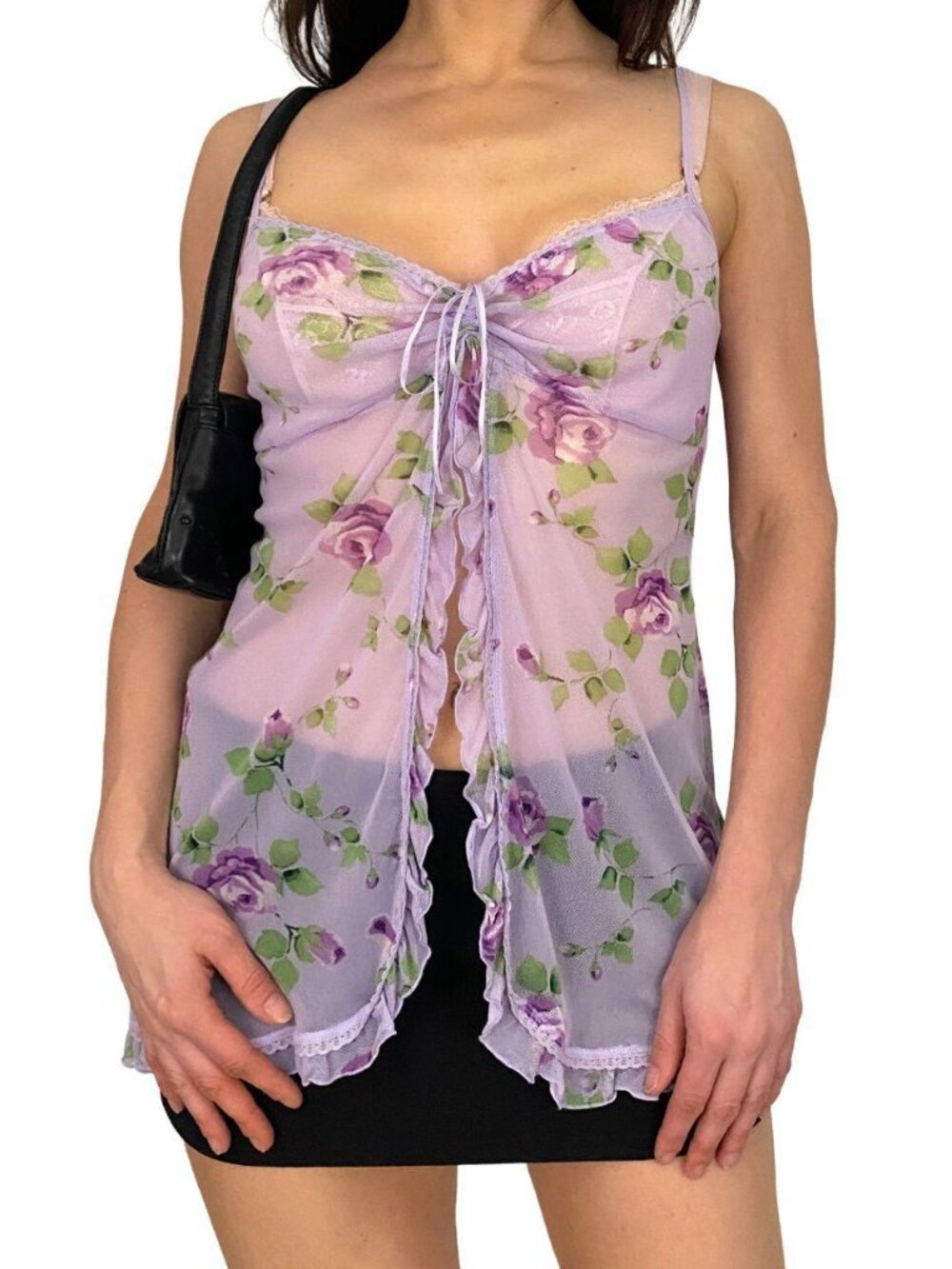 y2k 2000s victorias secret lavender purple floral mesh split front cami